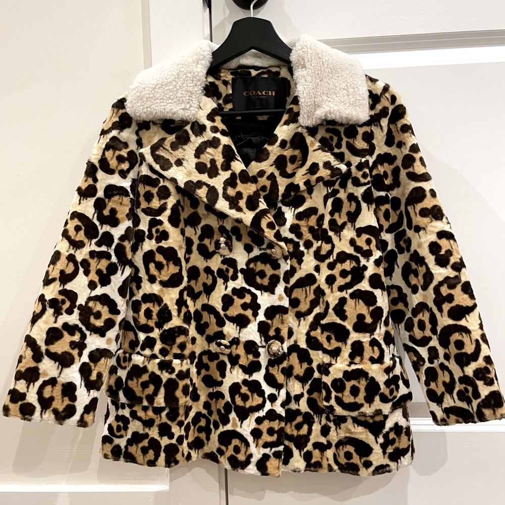 COACH Penny Lane Wild Beast Leopard Short Peacoat